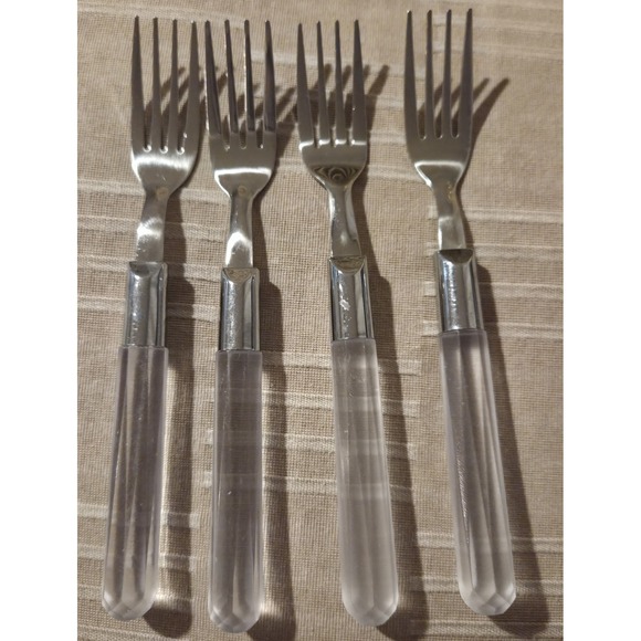 Stanley Roberts Lucite Flatware 18/8 Stainless Steel Fork/Spoon/Knife Set/4 - Picture 2 of 7
